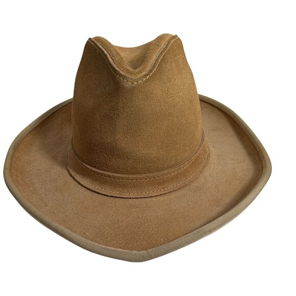 Vintage Tan Suede Western Cowboy Fedora Hat Unisex Size Medium main image 5